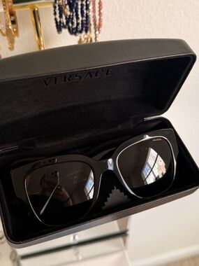 Versace Black Polarized Oversized Women's Sunglasses
